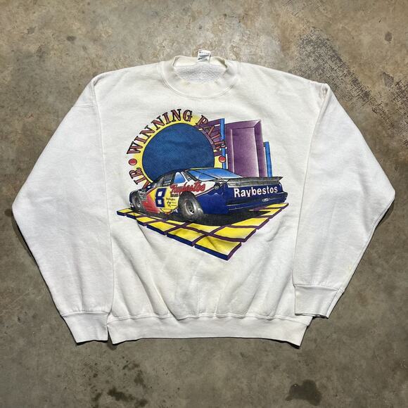 Vintage 90s Raybestos White Racing Nascar Sweatshirt - Picture 1 of 5